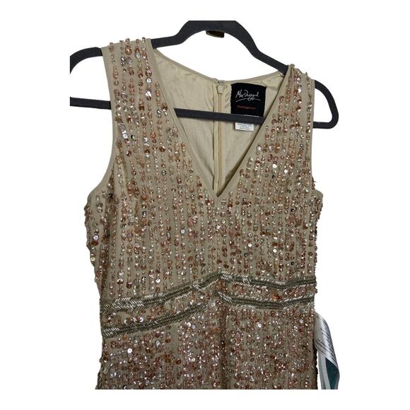 Mac Duggal 93606 Sequined Sleeveless V Neck Midi Sheath Dress Cocktail Nude Sz 6 - Picture 9 of 15